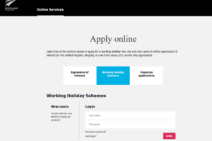 Capture d'écran du site de l'immigration néo-zélandaise pour faire sa demande de PVT Nouvelle-Zélande